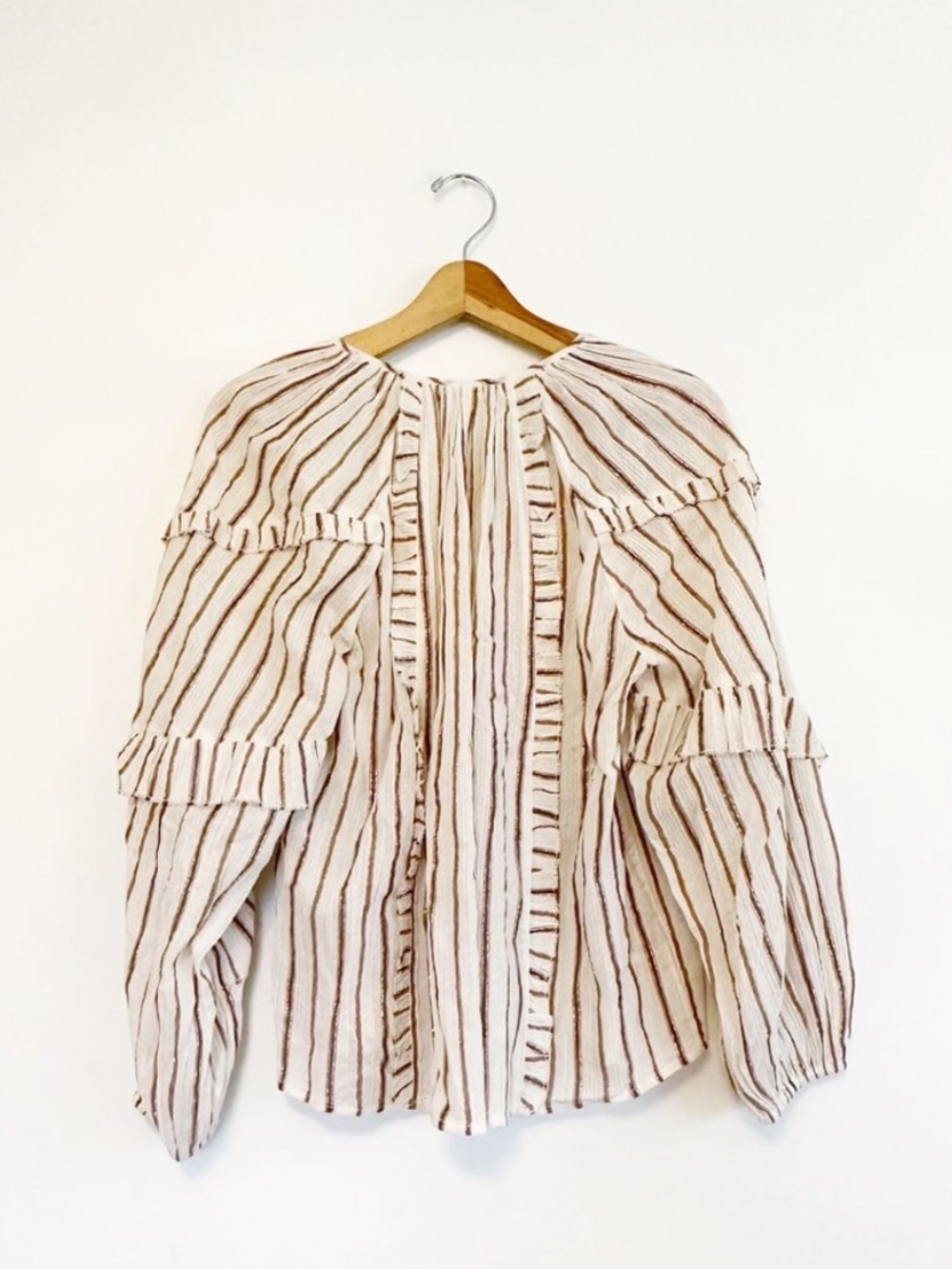 Ulla Johnson Liana Metallic Stripe Ruffle Cotton Blouse - Picture 3 of 4